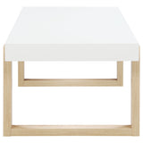 Pala Rectangular Coffee Table With Sled Base White High Gloss And Natural