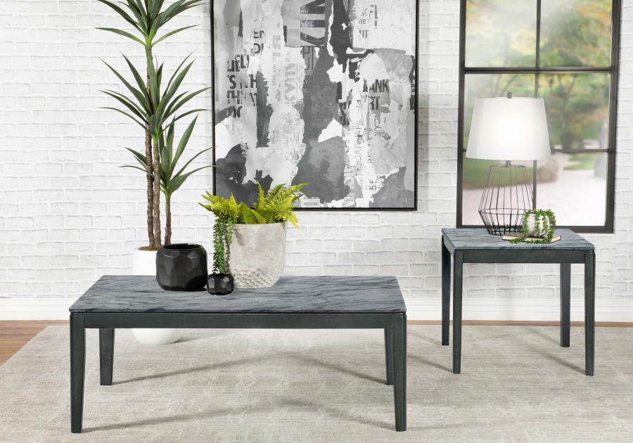 Rectangular Coffee Table Faux Grey Marble And Black