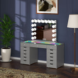 Promotion Deal! Eva-RGB Vanity Desk Set with 13 Storage Drawers and 15 Bulbs Light Mirror