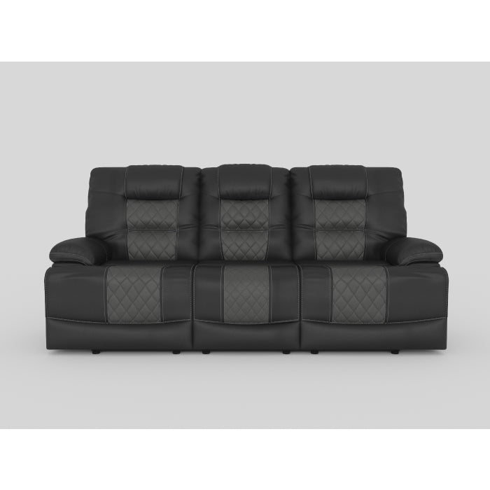 Fabian Grey Double Reclining Sofa With Center Drop-Down Cup Holders, Receptacles And Usb Ports