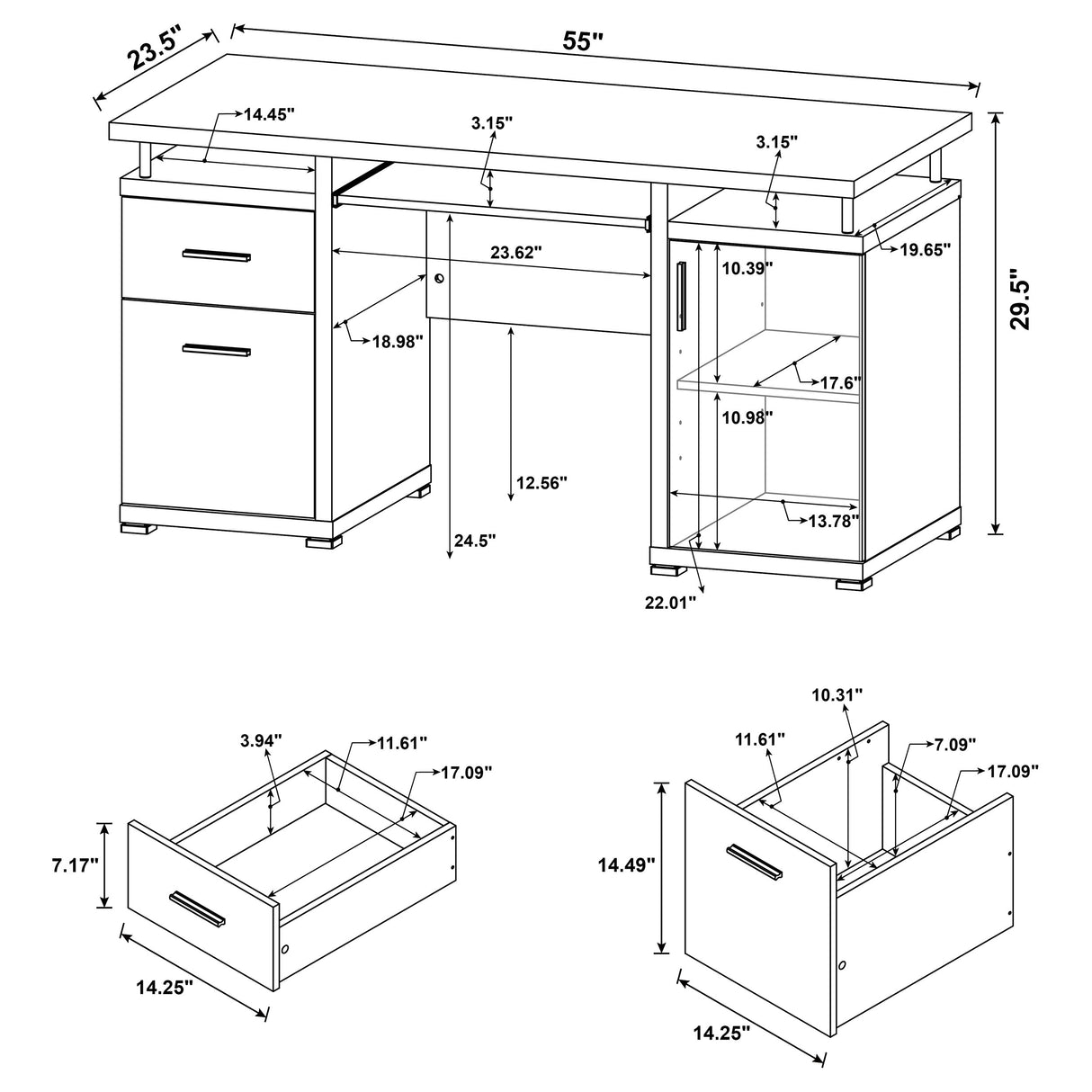 Tracy 2-Drawer Computer Desk White
