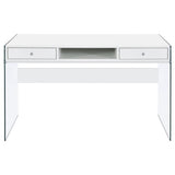 Dobrev 2-Drawer Writing Desk Glossy White And Clear