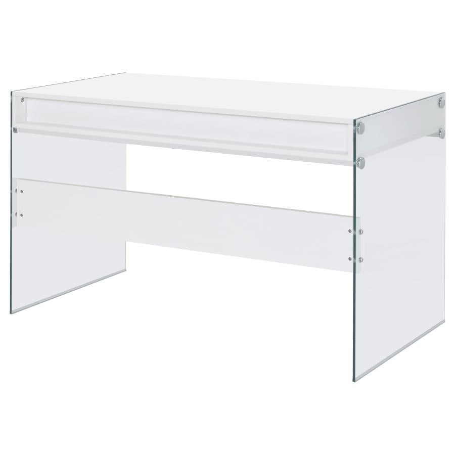 Dobrev 2-Drawer Writing Desk Glossy White And Clear