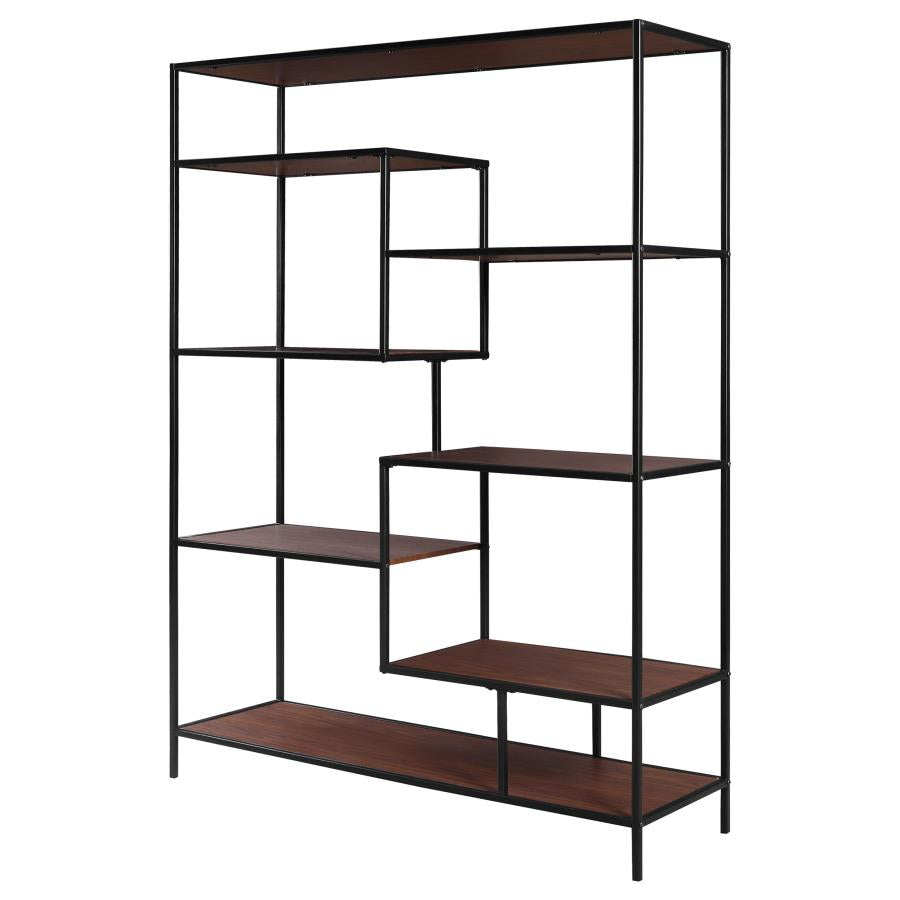 Asher 7-Shelf Geometric Bookcase Walnut