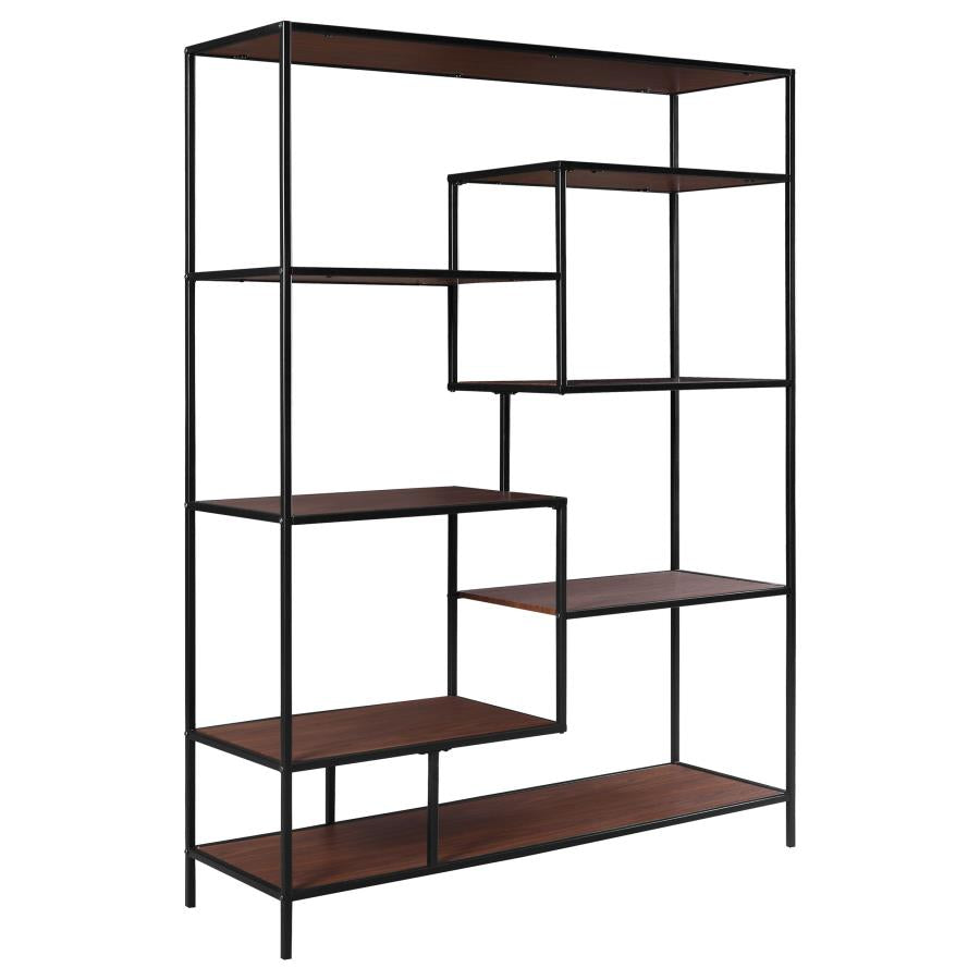 Asher 7-Shelf Geometric Bookcase Walnut