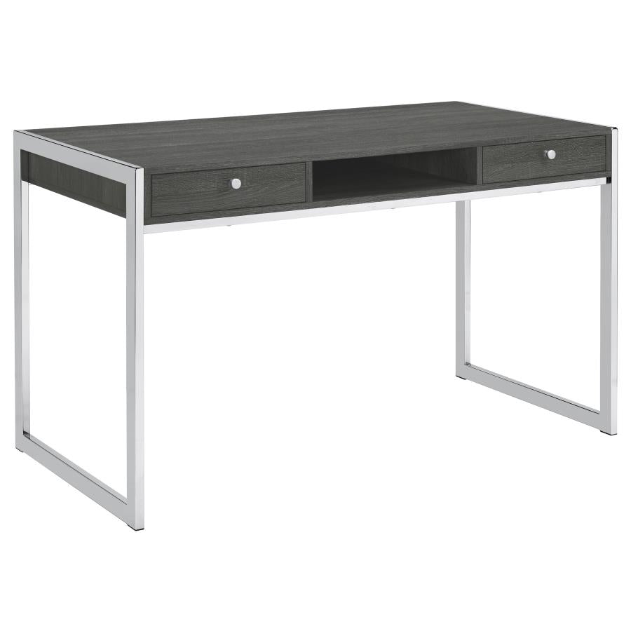 Wallice 2-Drawer Writing Desk Weathered Grey And Chrome