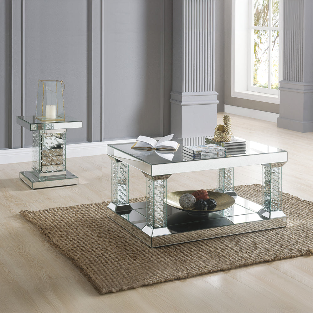 Nysa Mirrored & Faux Crystals End Table