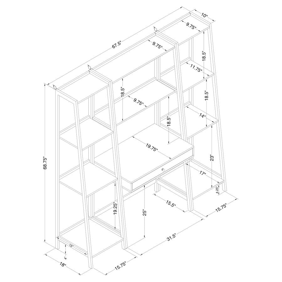 Pinckard 3-Piece Ladder Desk Set Grey Stone Herringbone And Black