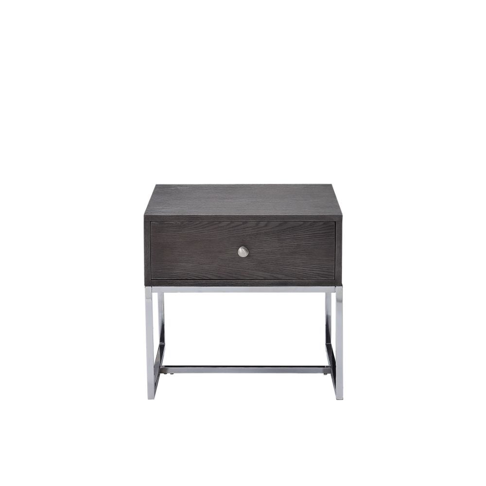 Iban Gray Oak & Chrome Finish End Table