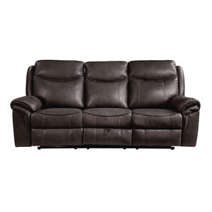 Aram Brown Double Reclining Sofa With Center Drop-Down Cup Holders, Receptacles, Hidden Drawer And Usb Ports