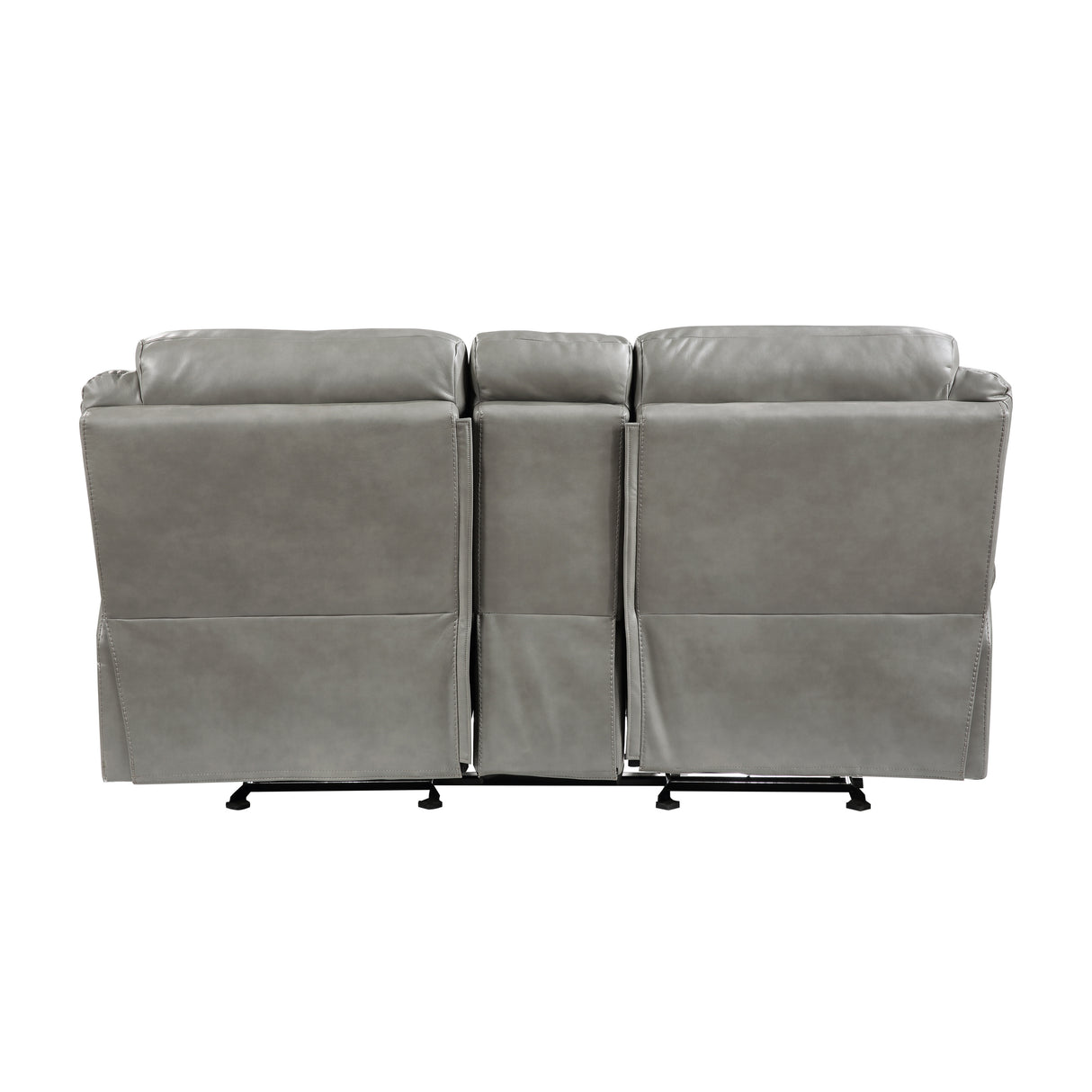 Aram Gray Faux Leather Double Glider Reclining Loveseat with Center Console, Receptacles and USB Ports