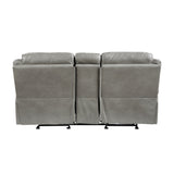 Aram Gray Faux Leather Double Glider Reclining Loveseat with Center Console, Receptacles and USB Ports