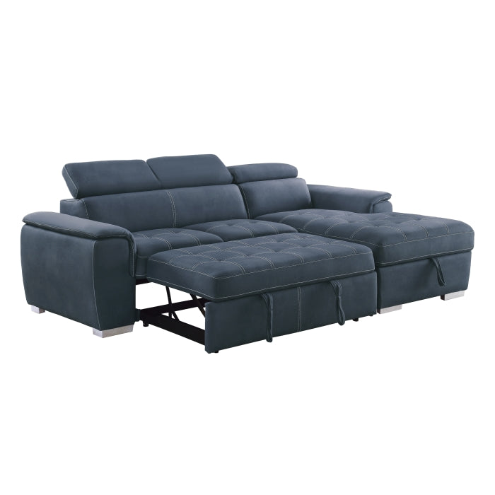 Ferriday 2-Piece Sectional With Adjustable Headrests, Pull-Out Bed And Right Chaise Hidden Storage