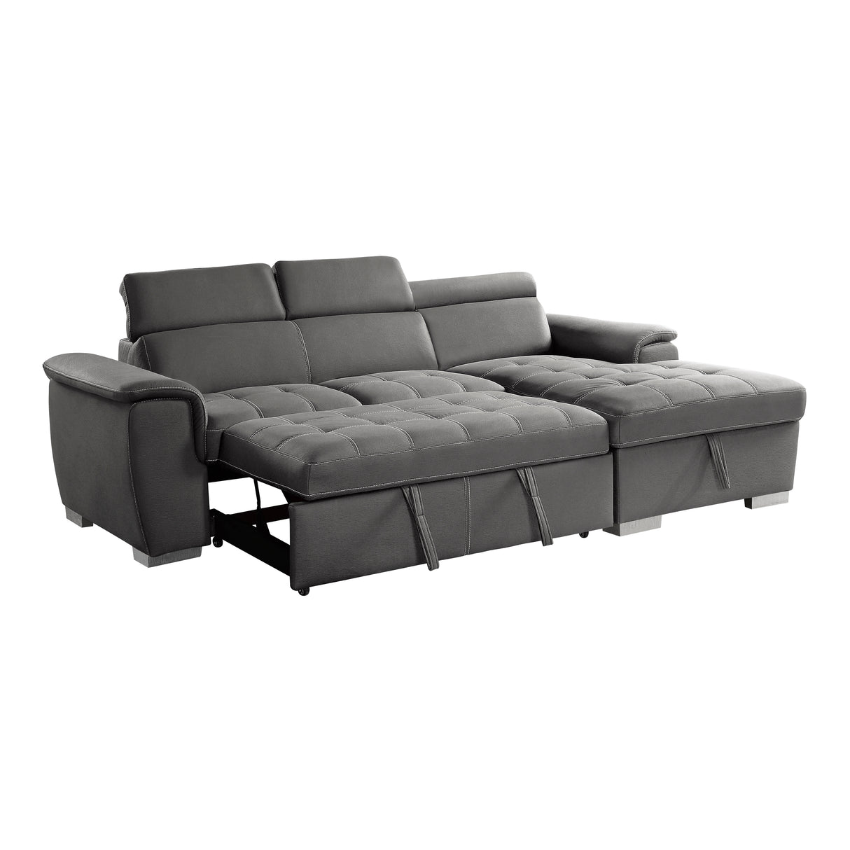 Ferriday 2-Piece Sectional With Adjustable Headrests, Pull-Out Bed And Right Chaise Hidden Storage