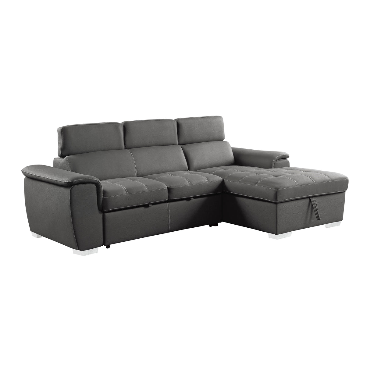 Ferriday 2-Piece Sectional With Adjustable Headrests, Pull-Out Bed And Right Chaise Hidden Storage