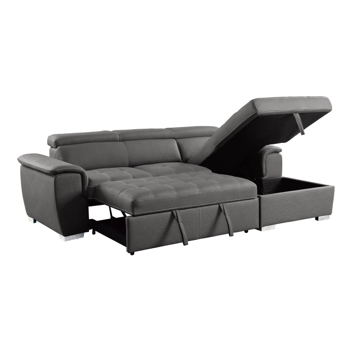 Ferriday 2-Piece Sectional With Adjustable Headrests, Pull-Out Bed And Right Chaise Hidden Storage