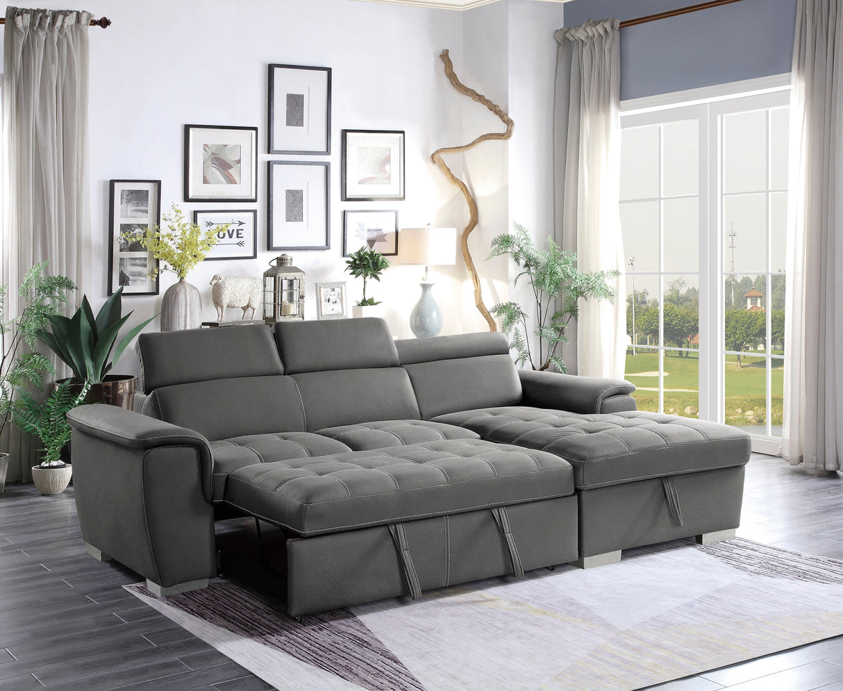 Ferriday 2-Piece Sectional With Adjustable Headrests, Pull-Out Bed And Right Chaise Hidden Storage