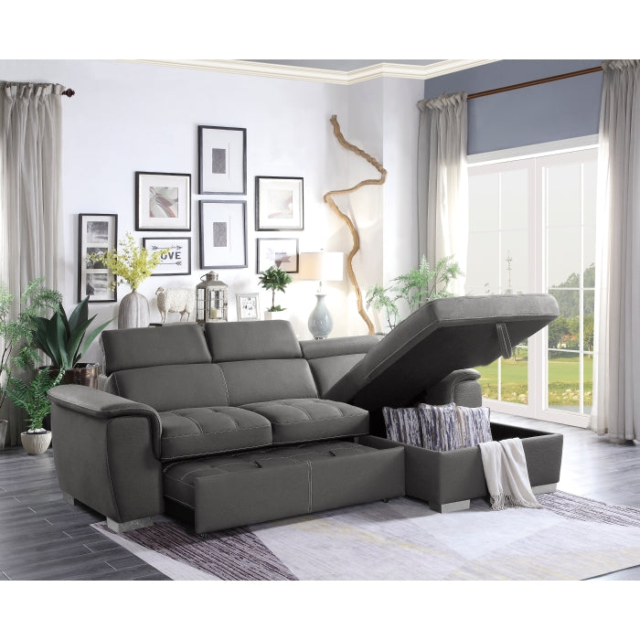Ferriday 2-Piece Sectional With Adjustable Headrests, Pull-Out Bed And Right Chaise Hidden Storage