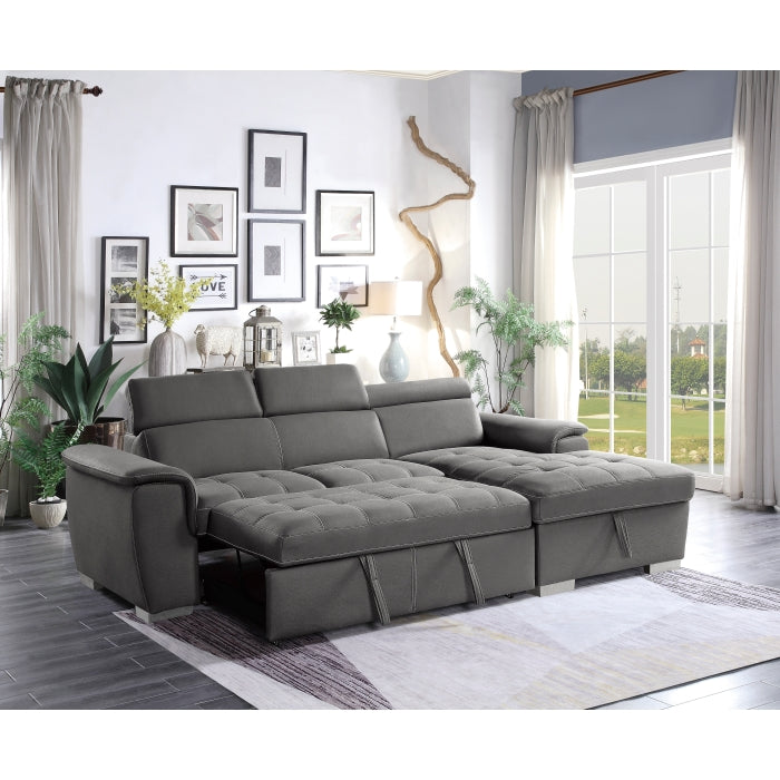 Ferriday 2-Piece Sectional With Adjustable Headrests, Pull-Out Bed And Right Chaise Hidden Storage