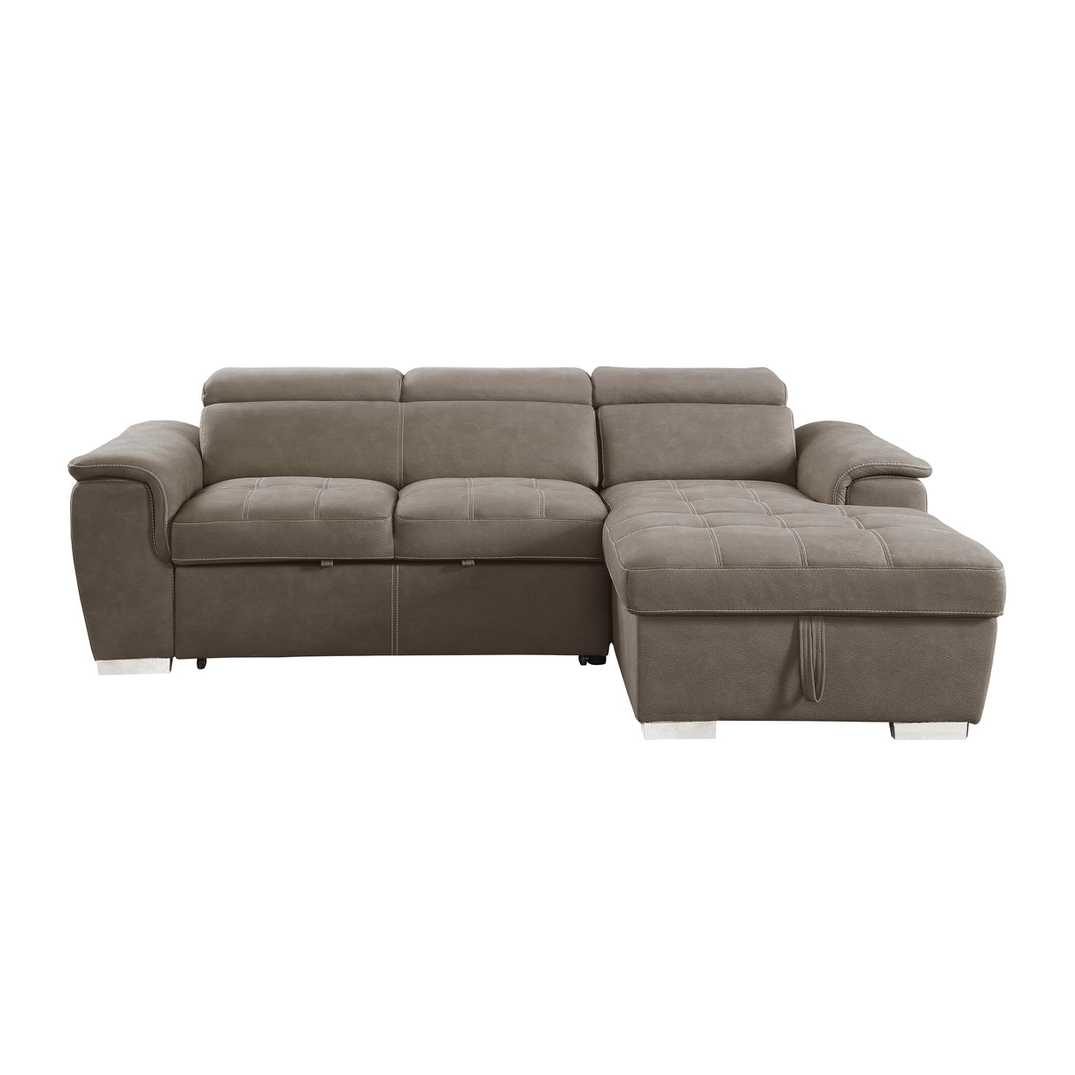 Ferriday 2-Piece Sectional With Adjustable Headrests, Pull-Out Bed And Right Chaise Hidden Storage