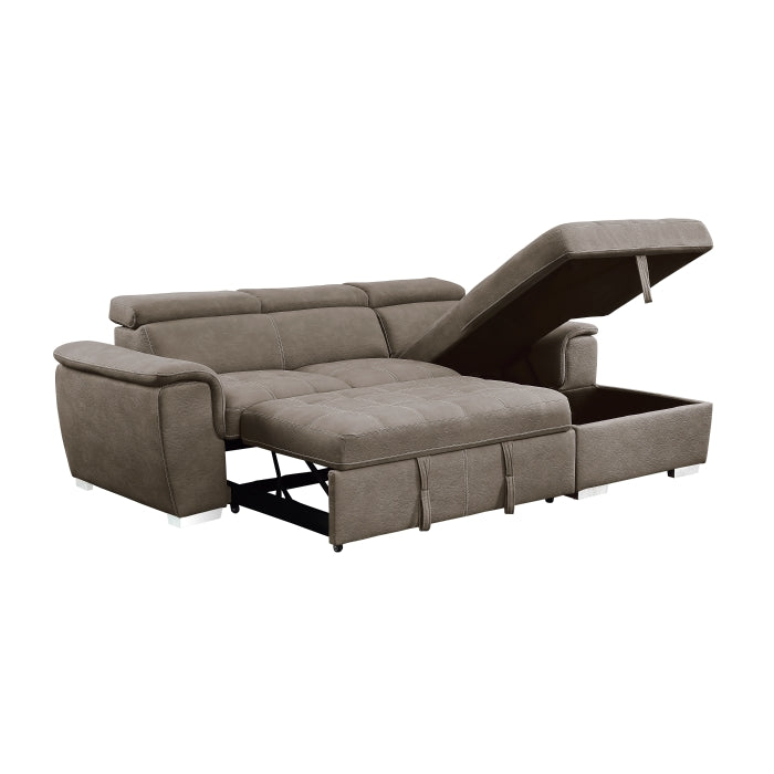 Ferriday 2-Piece Sectional With Adjustable Headrests, Pull-Out Bed And Right Chaise Hidden Storage