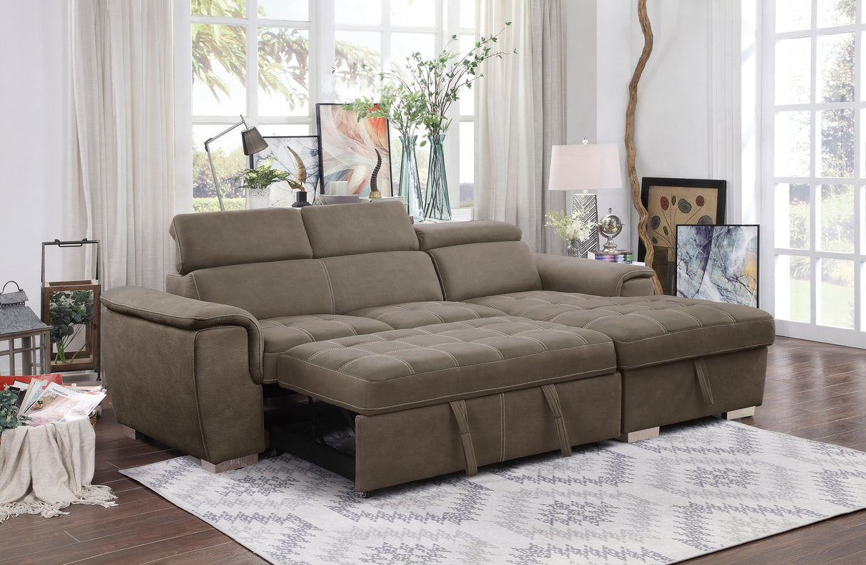 Ferriday 2-Piece Sectional With Adjustable Headrests, Pull-Out Bed And Right Chaise Hidden Storage