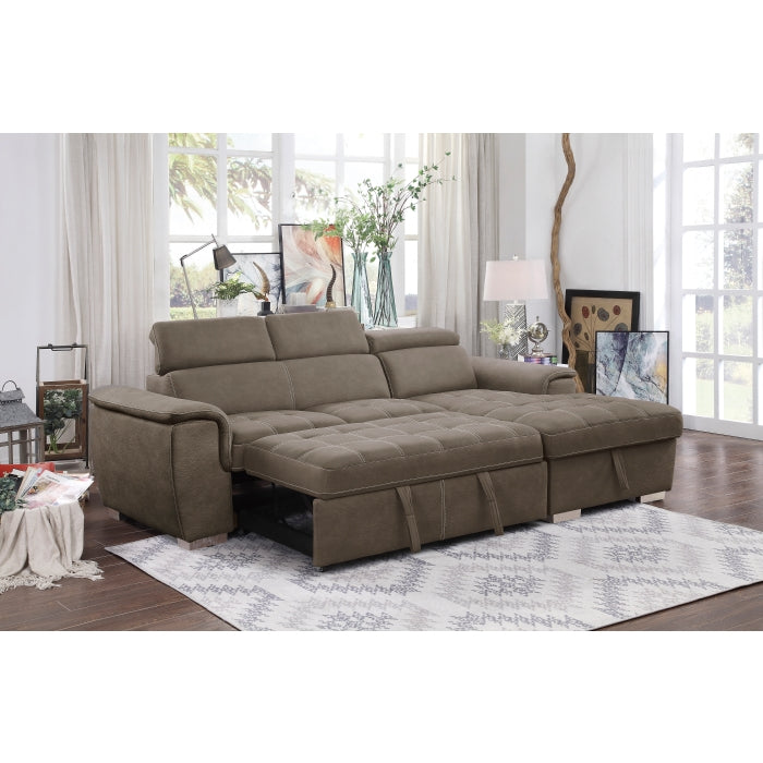 Ferriday 2-Piece Sectional With Adjustable Headrests, Pull-Out Bed And Right Chaise Hidden Storage
