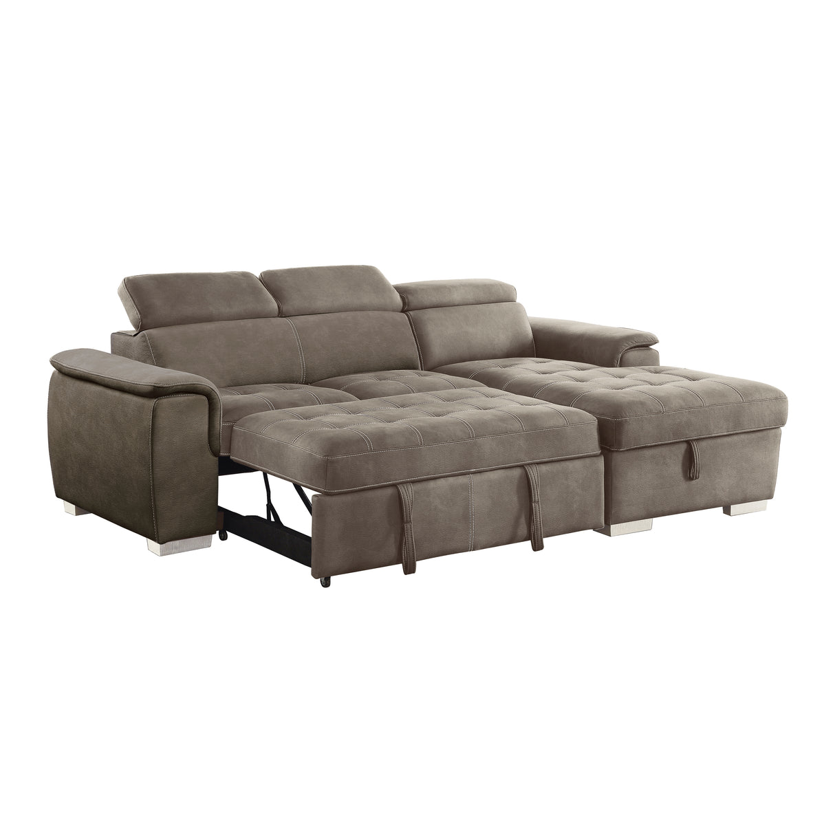 Ferriday 2-Piece Sectional With Adjustable Headrests, Pull-Out Bed And Right Chaise Hidden Storage