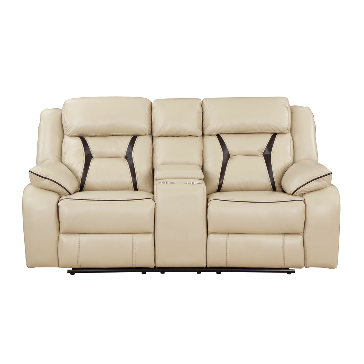 Amite Beige Double Reclining Loveseat with Center Console
