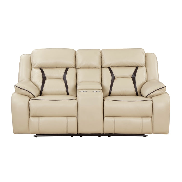 Amite Beige Double Reclining Loveseat with Center Console