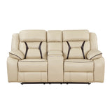 Amite Beige Double Reclining Loveseat with Center Console