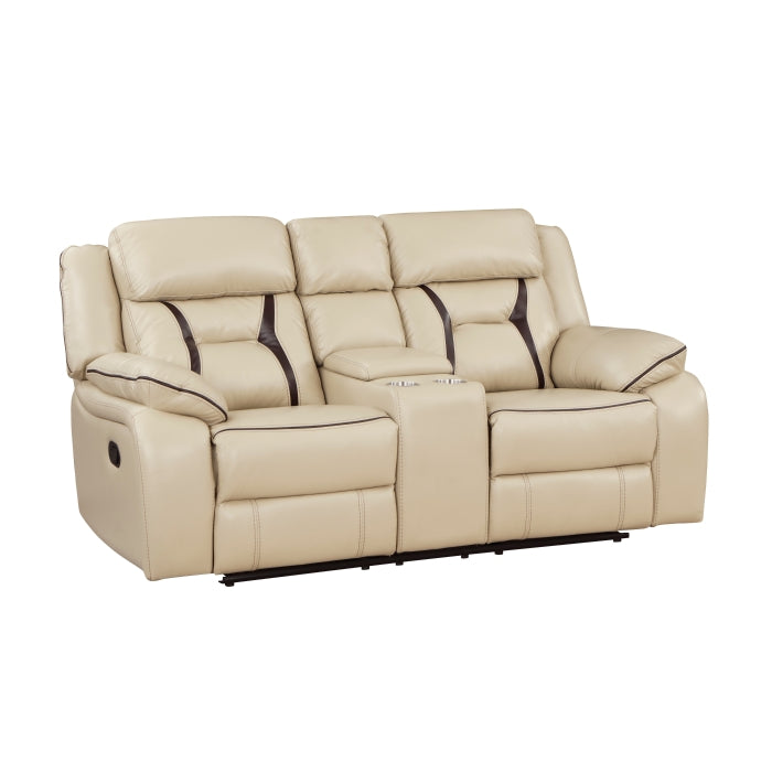 Amite Beige Double Reclining Loveseat with Center Console