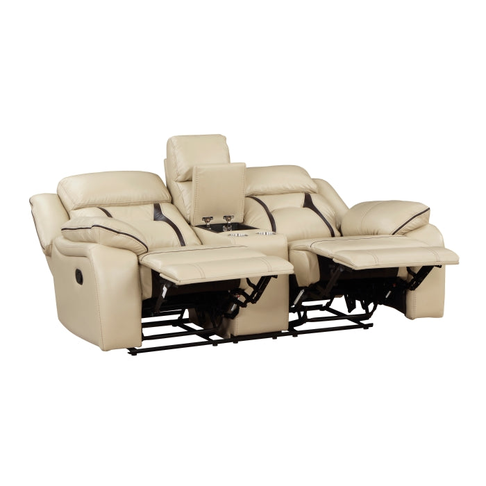Amite Beige Double Reclining Loveseat with Center Console