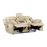 Amite Beige Double Reclining Loveseat with Center Console