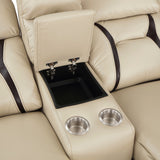 Amite Beige Double Reclining Loveseat with Center Console