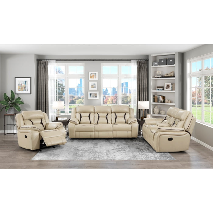 Amite Beige Double Reclining Loveseat with Center Console
