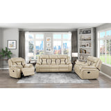 Amite Beige Double Reclining Loveseat with Center Console