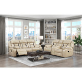 Amite Beige Double Reclining Loveseat with Center Console