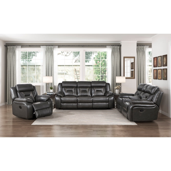 Amite Dark Gray Double Reclining Loveseat with Center Console