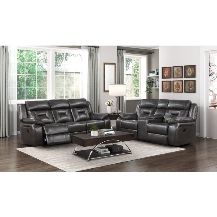 Amite Dark Gray Double Reclining Loveseat with Center Console