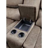 Bastrop Brown Fabric Double Glider Reclining Loveseat with Center Console