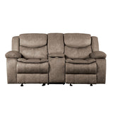 Bastrop Brown Fabric Double Glider Reclining Loveseat with Center Console