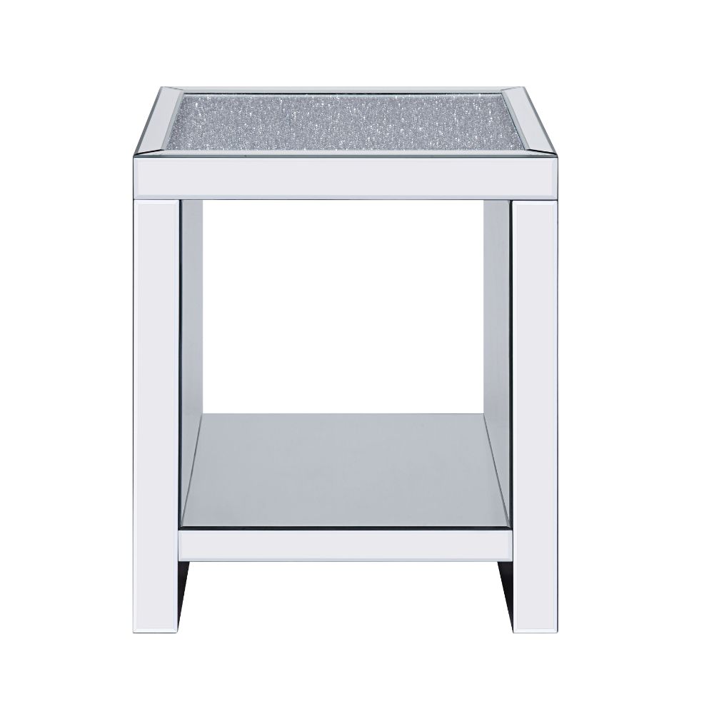 Malish Clear Glass, Mirrored & Faux Diamonds End Table