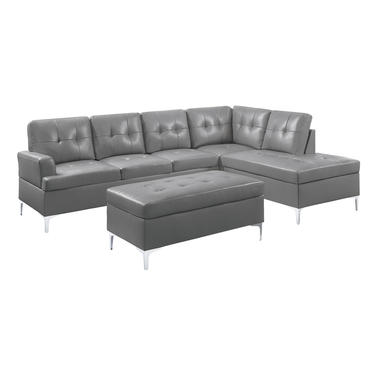 Barrington Exposed Metal Legs With Silver 3-Piece Sectional Right Chaise And Ottoman