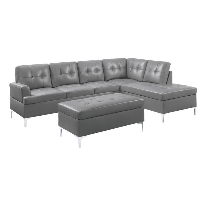 Barrington Exposed Metal Legs With Silver 3-Piece Sectional Right Chaise And Ottoman