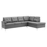 Barrington Exposed Metal Legs With Silver 3-Piece Sectional Right Chaise And Ottoman