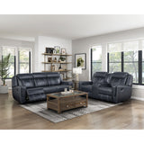Littleton Blue Double Reclining Love Seat with Center Console, Receptacles and USB Ports