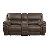Proctor Brown Microfiber Double Reclining Love Seat with Center Console