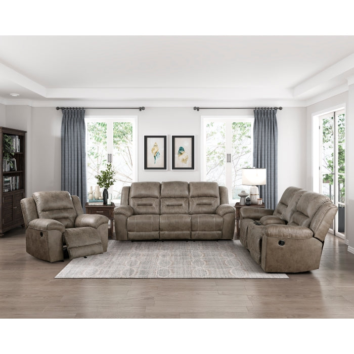 Hazen Brown Microfiber Double Reclining Love Seat with Center Console
