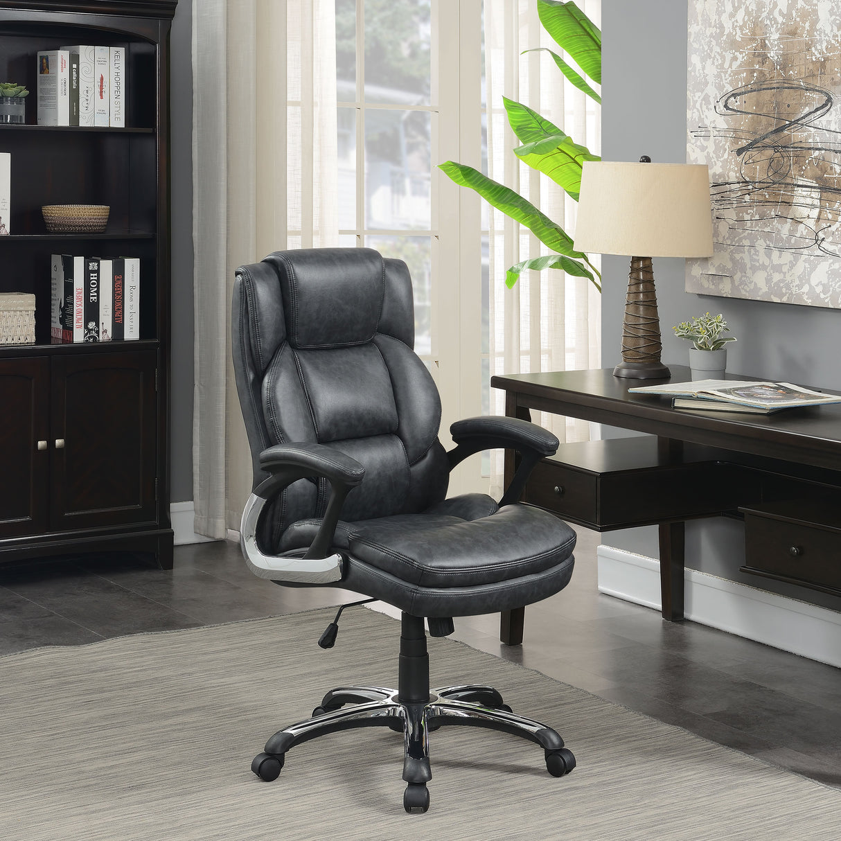 Nerris Adjustable Height Office Chair With Padded Arm Grey And Black
